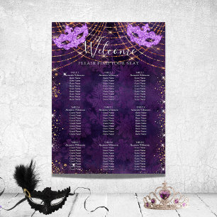 Affiche Masquerade violet parties scintillant 9 tables