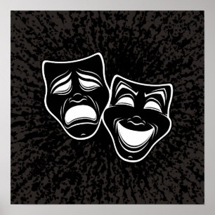 Affiche Masques de Comédie et de Tragédie en Noir et Blanc