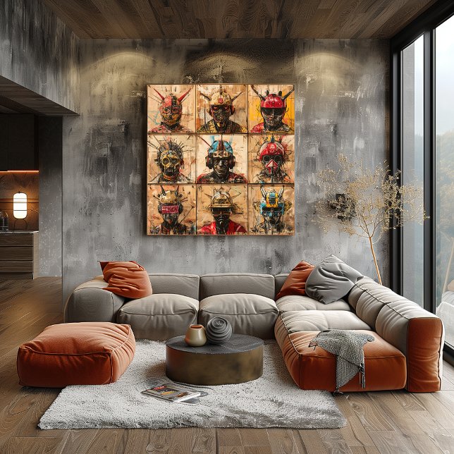 Affiche Masques de guerrier futuriste dans Graffiti grille (Créateur téléchargé)