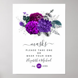 Affiche Masques de mariage floraux violet royal et argent