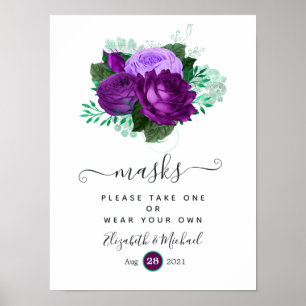 Affiche Masques de mariage floraux violets et verts