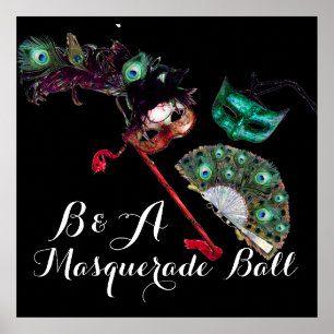 AFFICHE MASQUES DE VENISE POUR BAL MASQUÉ MONOGRAMME