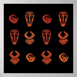 Affiche masques décorés par la tribu africaine