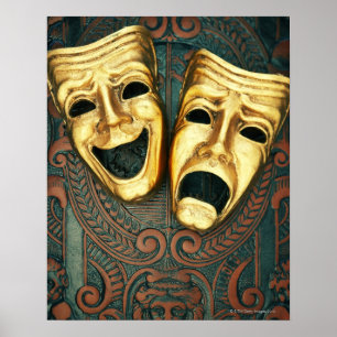 Affiche Masques d'or de comédie et de tragédie sur model