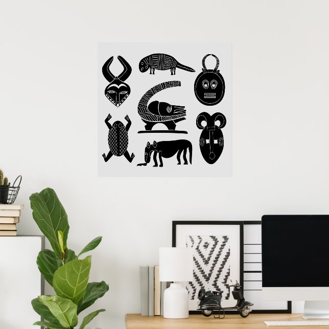 Affiche masques et animaux de la tribu africaine (Bureau à domicile)