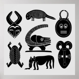 Affiche masques et animaux de la tribu africaine