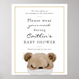 Affiche Masques obligatoire Bébé Ours Douche Signal
