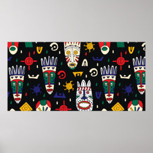 Affiche Masques tribaux africains motifs sans couture