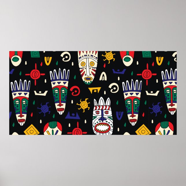 Affiche Masques tribaux africains motifs sans couture (Devant)