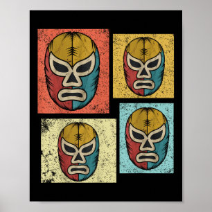 Affiche Masques Vintage Lucha Libre Drôles Rétro Mexicain