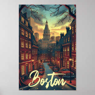Affiche Massachuset Boston Art Vintage Illustration de voy