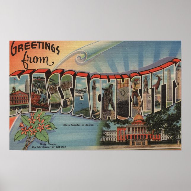 Affiche Massachusetts (Capitale d'Etat/Fleur) (Devant)