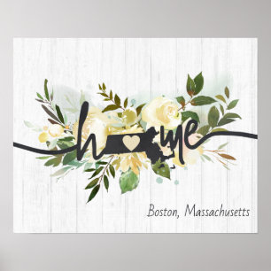 Affiche Massachusetts État Personnalisé Maison Ville Rusti