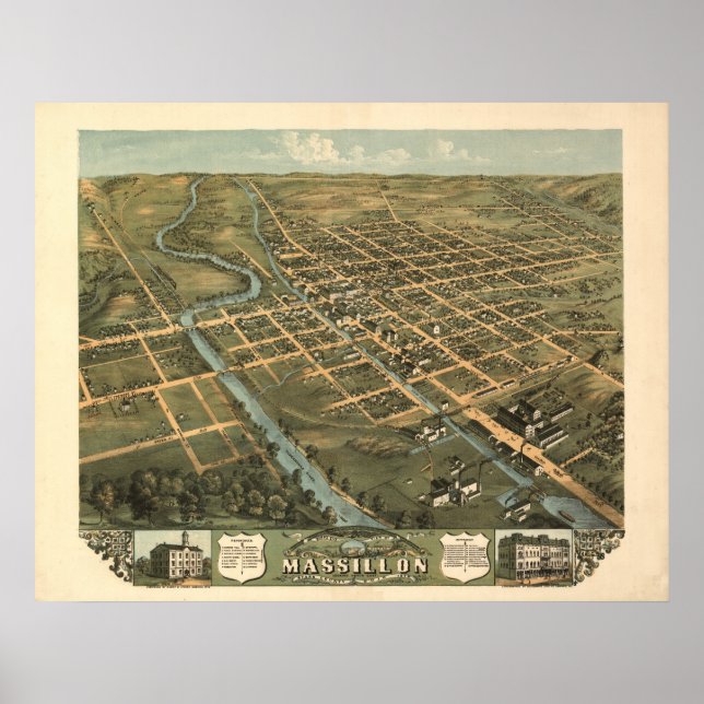 Affiche Massillon Ohio 1899 Carte panoramique antique (Devant)