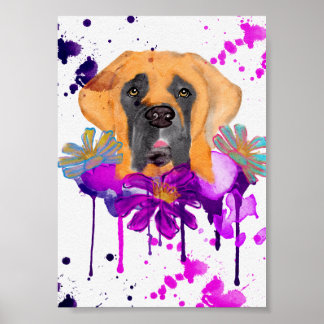 Affiche mastiff aquarelle libre