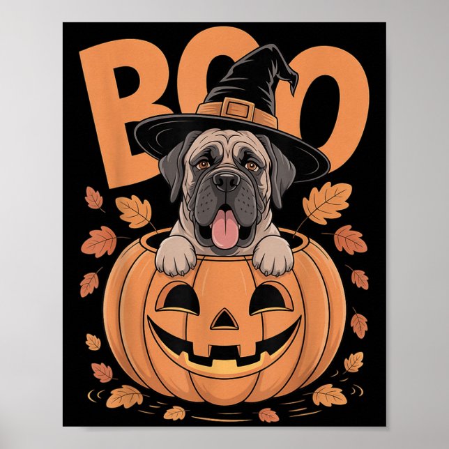 Affiche Mastiff Costume On Pumpkin Halloween Mastiff  (Devant)