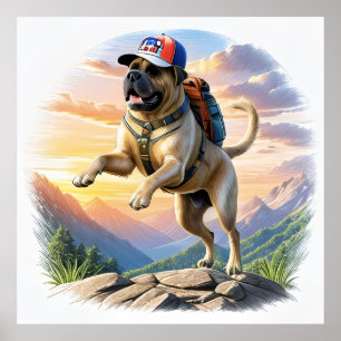 Affiche Mastiff Dogue anglais en vacances à la montagne