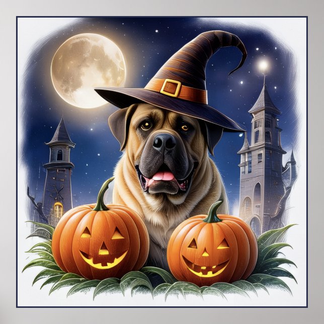 Affiche Mastiff Dogue anglais Halloween (Devant)