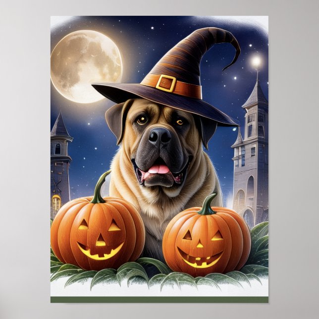 Affiche Mastiff Dogue anglais Halloween (Devant)