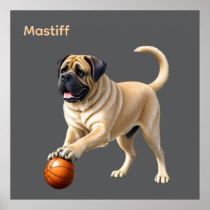 Affiche Mastiff Dogue Anglaise avec ballon en vacances