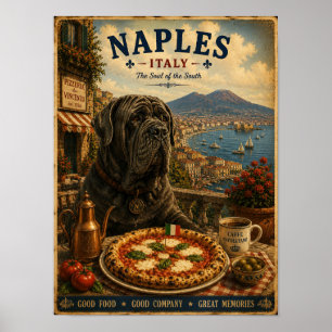 Affiche Mastiff napolitain à Naples Art de voyage vintage