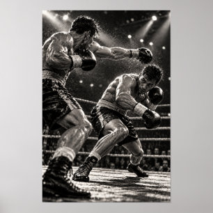 Affiche Match de boxe en noir et blanc Action dramatique S