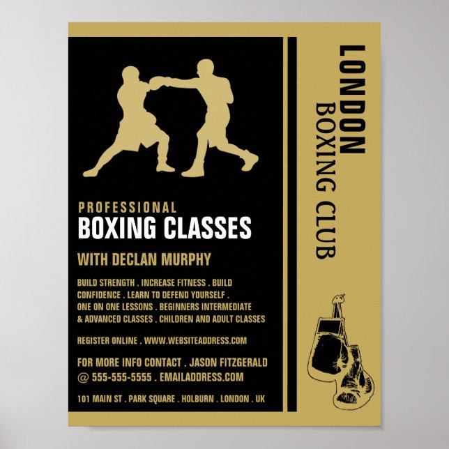 Affiche Match de boxe en silhouette, publicité pour cours  (Devant)