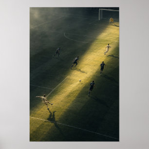 Affiche Match de football aérien – Projecteur doré dramati
