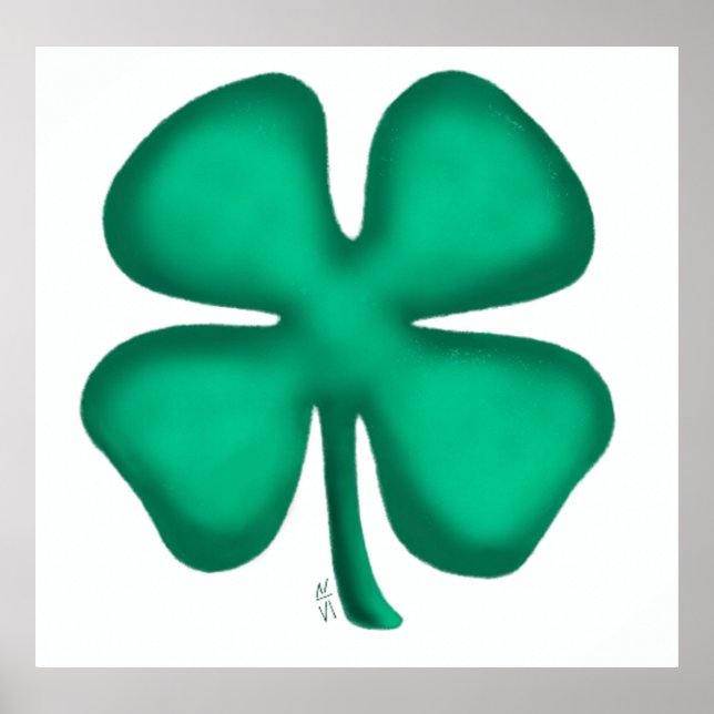 Affiche mate blanche Trèfle irlandais Lucky 4 Leaf (Devant)
