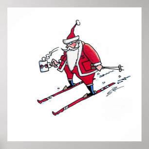 Affiche mate de valeur de Santa Skiing