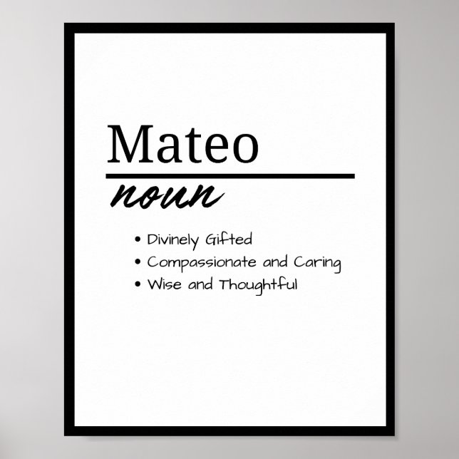 Affiche Mateo, Nom de garçon personnalisé Définition (Devant)