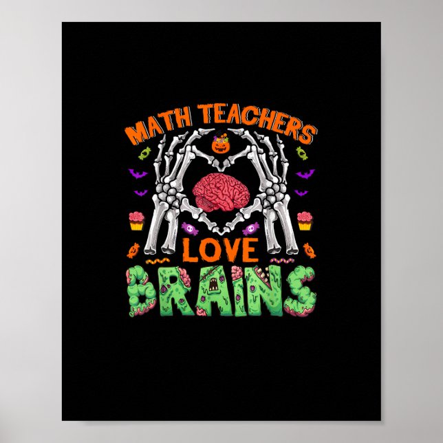 Affiche Math Cerveau Coeur Squelette Main Zombie Halloween (Devant)