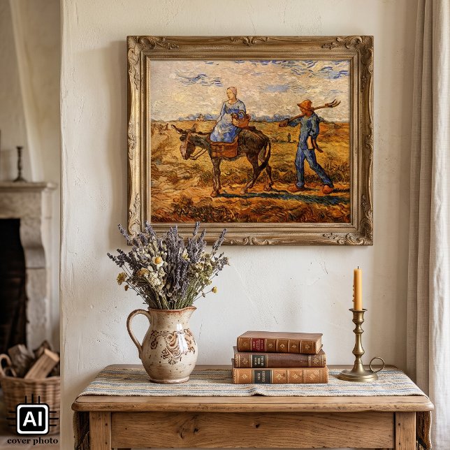Affiche Matin, Couple de paysans par Vincent van Gogh (Morning: Peasant Couple Going to Work (after Millet) by Vincent van Gogh is post impressionism art.)
