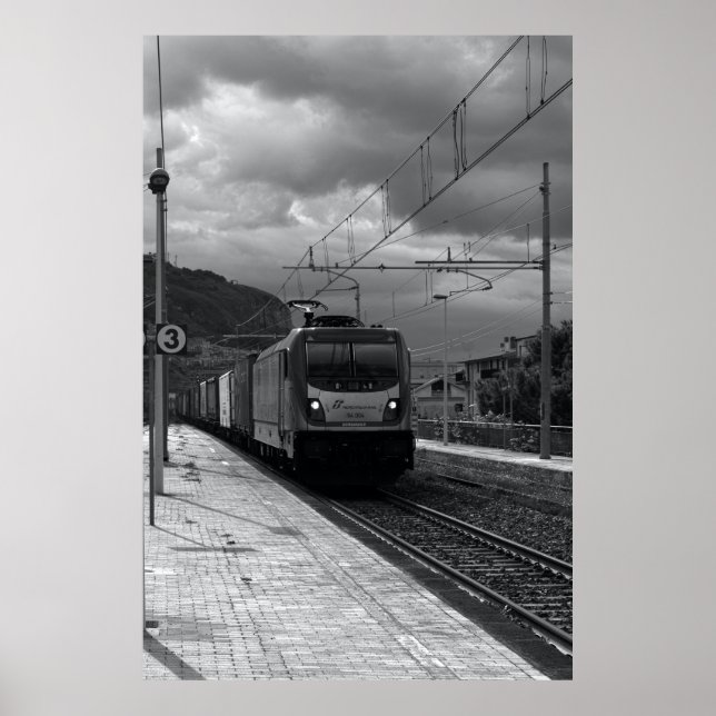 Affiche Matin nuageux de fret : Scène ferroviaire italienn (Devant)