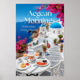Affiche Matins égéens Santorin Dôme Bleu Scénique Art