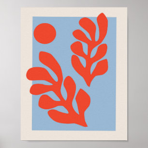 Affiche Matisse Feuille bleu et rouge