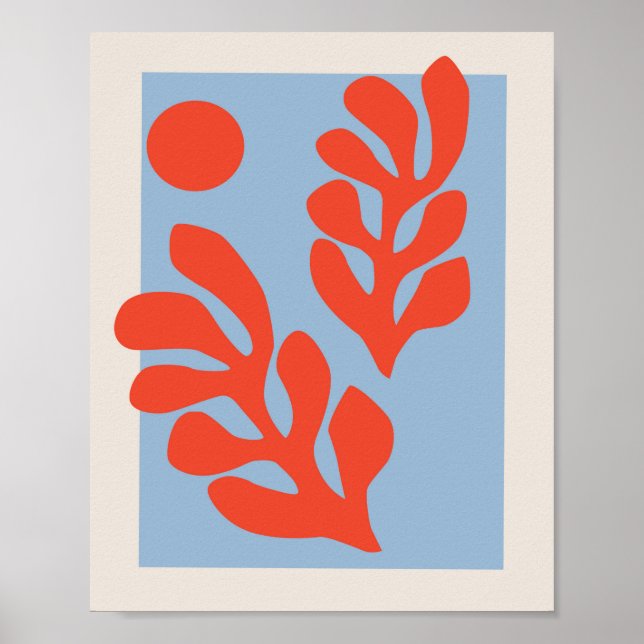 Affiche Matisse Feuille bleu et rouge (Devant)