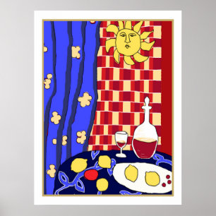 Affiche Matisse Inspiré Bleu Rouge Toujours Vin Citrons
