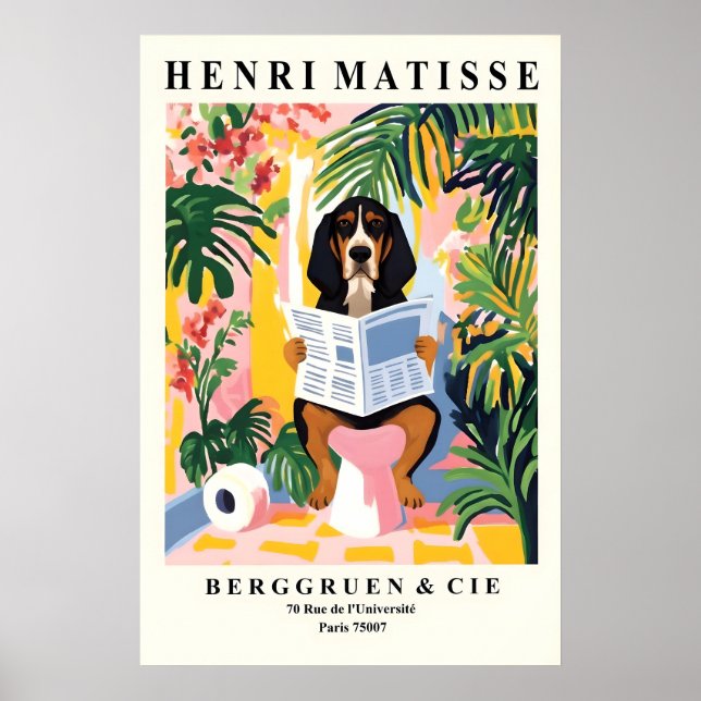 Affiche Matisse Style Coonhound Print Funny Dog on Toilet (Devant)