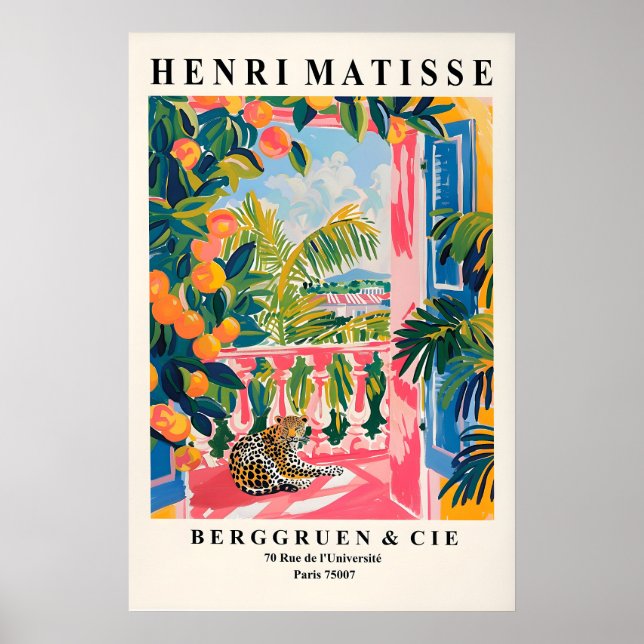 Affiche Matisse Style Leopard Print Pink Balcony, Beachy (Devant)