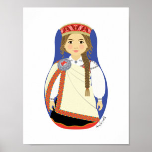 Affiche Matriochka Brunette Lettone
