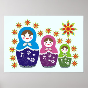 Affiche Matryoshka Poupées russes & tournesols personnalis