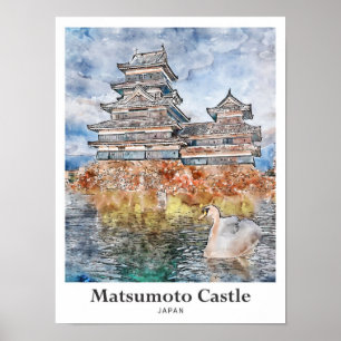Affiche Matsumoto Castle Japon Voyage Aquarelle croquis