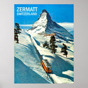 Affiche Matterhorn Mountain, Suisse, Zermatt, vintage