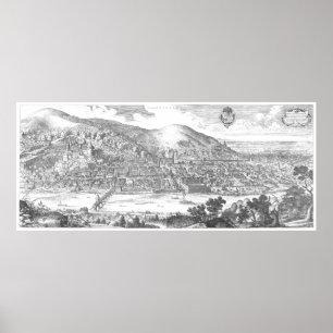 Affiche Matthäus Merian : Heidelberg-Panorama von 1620