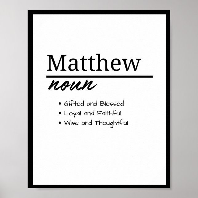 Affiche Matthew, Garçon Nom Personnalisé Définition (Devant)