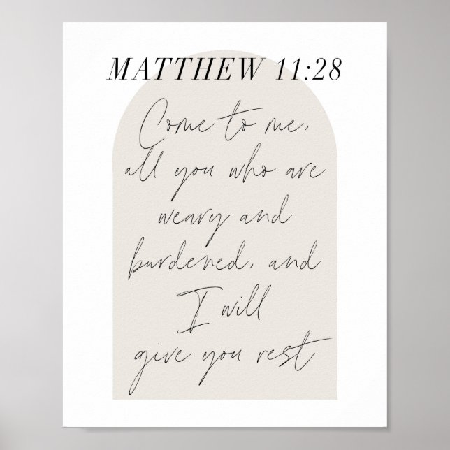 Affiche Matthieu 11:28 Mini Boho Arc Beige Script (Devant)