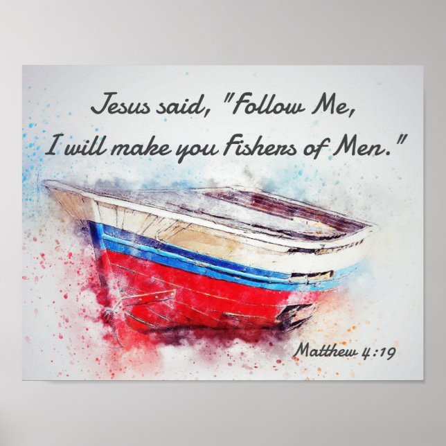Affiche Matthieu 4:19 Jésus dit Suivez-moi la Bible Verse (Devant)