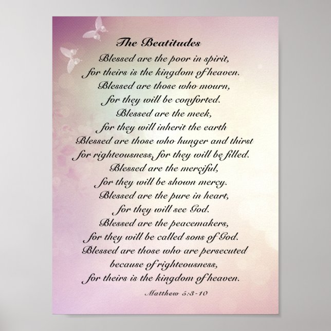 Affiche Matthieu 5:3-10 Beatitudes Sermon sur le Mont (Devant)