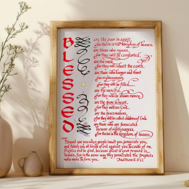 Affiche Matthieu 5 3 12 Jésus béni verset de la Bible chré (Créateur téléchargé)